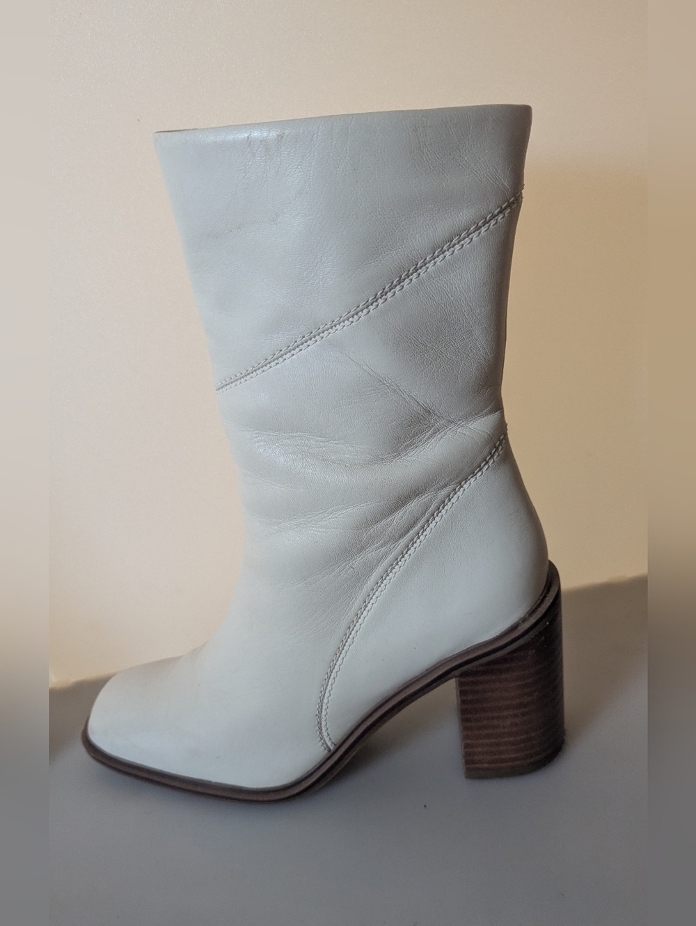 Franco Sarto Stevie Women's Mid Calf Square Toe Stacked Block Heel Boots. Sz 8M